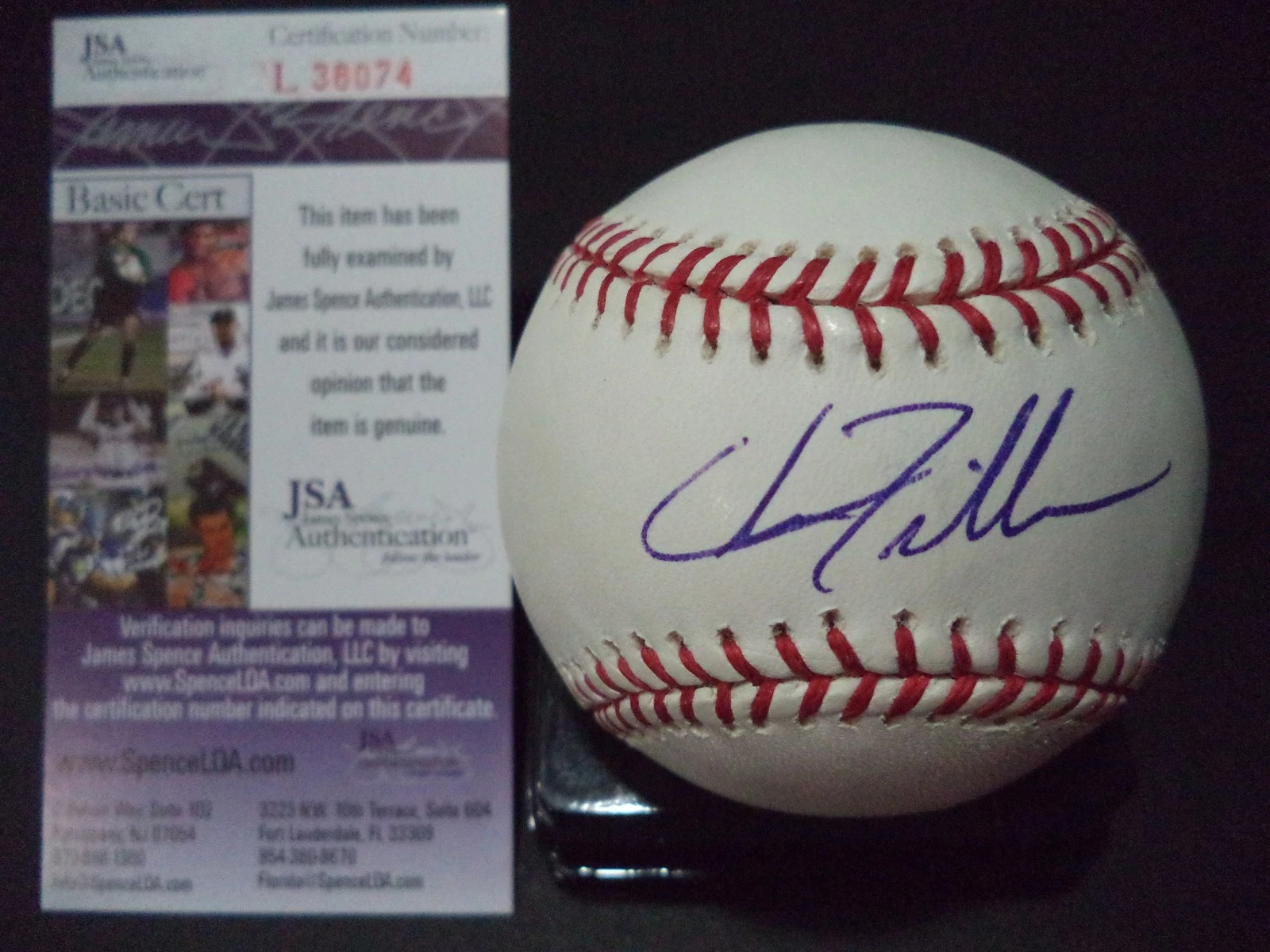 CHRIS TILLMAN BALTIMORE ORIOLES SIGNED AUTOGRAPH ROMLB BASEBALL JSA COA #L38074