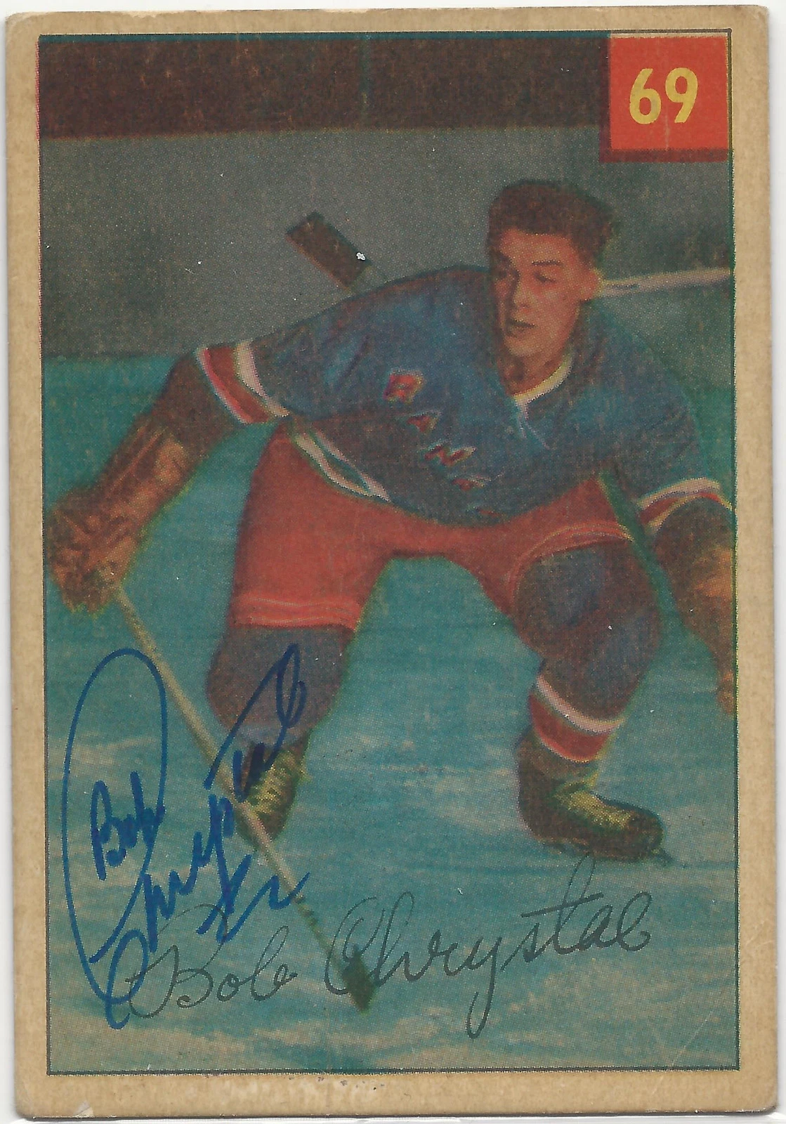 Bob Chrystal Signed 1954-55 Parkhurst Card #69 New York Rangers