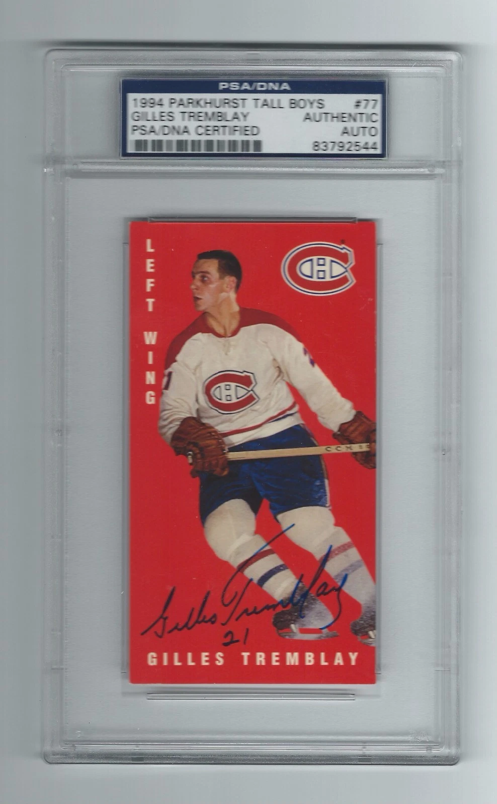 GILLES TREMBLAY SIGNED 1994 PARKHURST TALL BOYS CARD #77 PSA/DNA 83792544