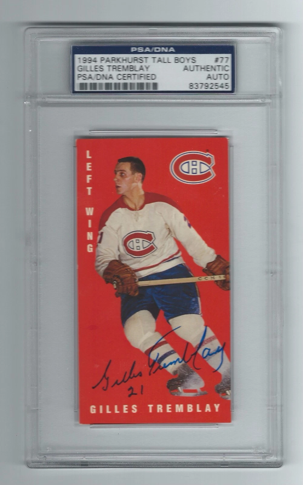 GILLES TREMBLAY SIGNED 1994 PARKHURST TALL BOYS CARD #77 PSA/DNA 83792545
