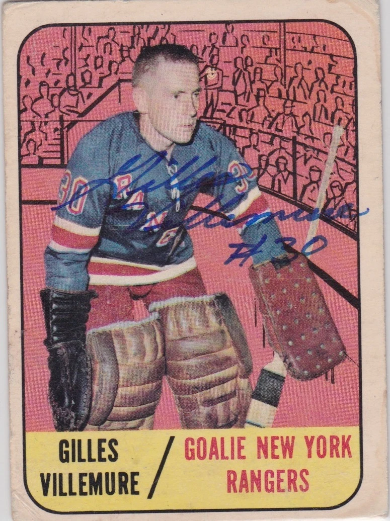 Gilles Villemure Signed 1967-68 Topps Card #86 New York Rangers