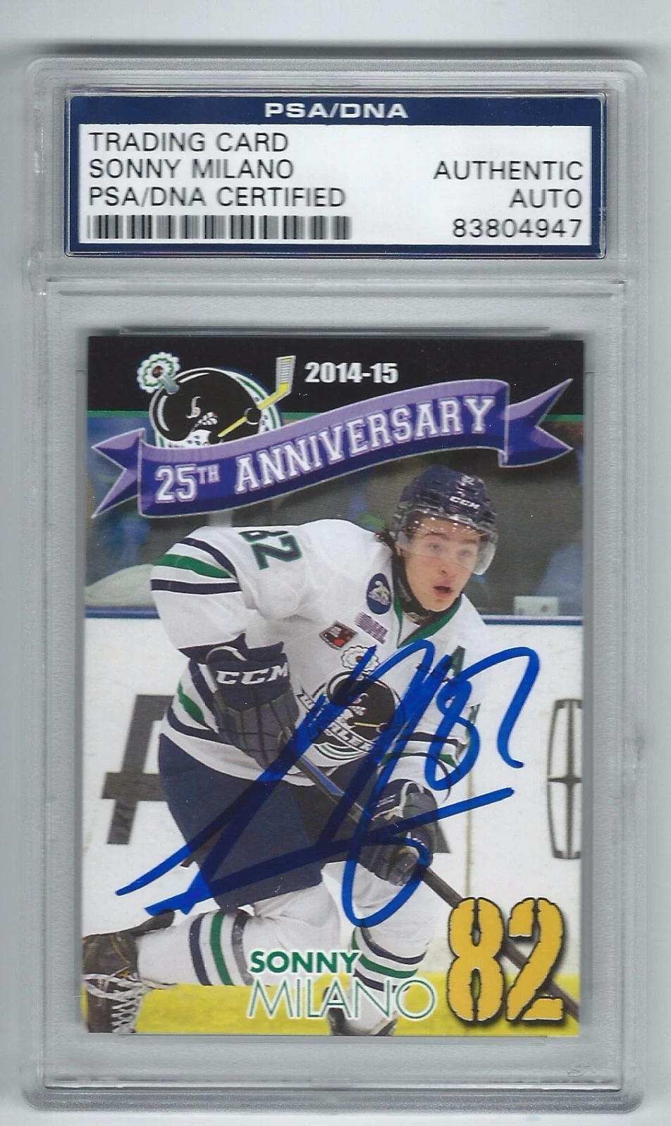 SONNY MILANO SIGNED 2014/15 PLYMOUTH WHALERS ROOKIE CARD PSA/DNA CERTIFIED