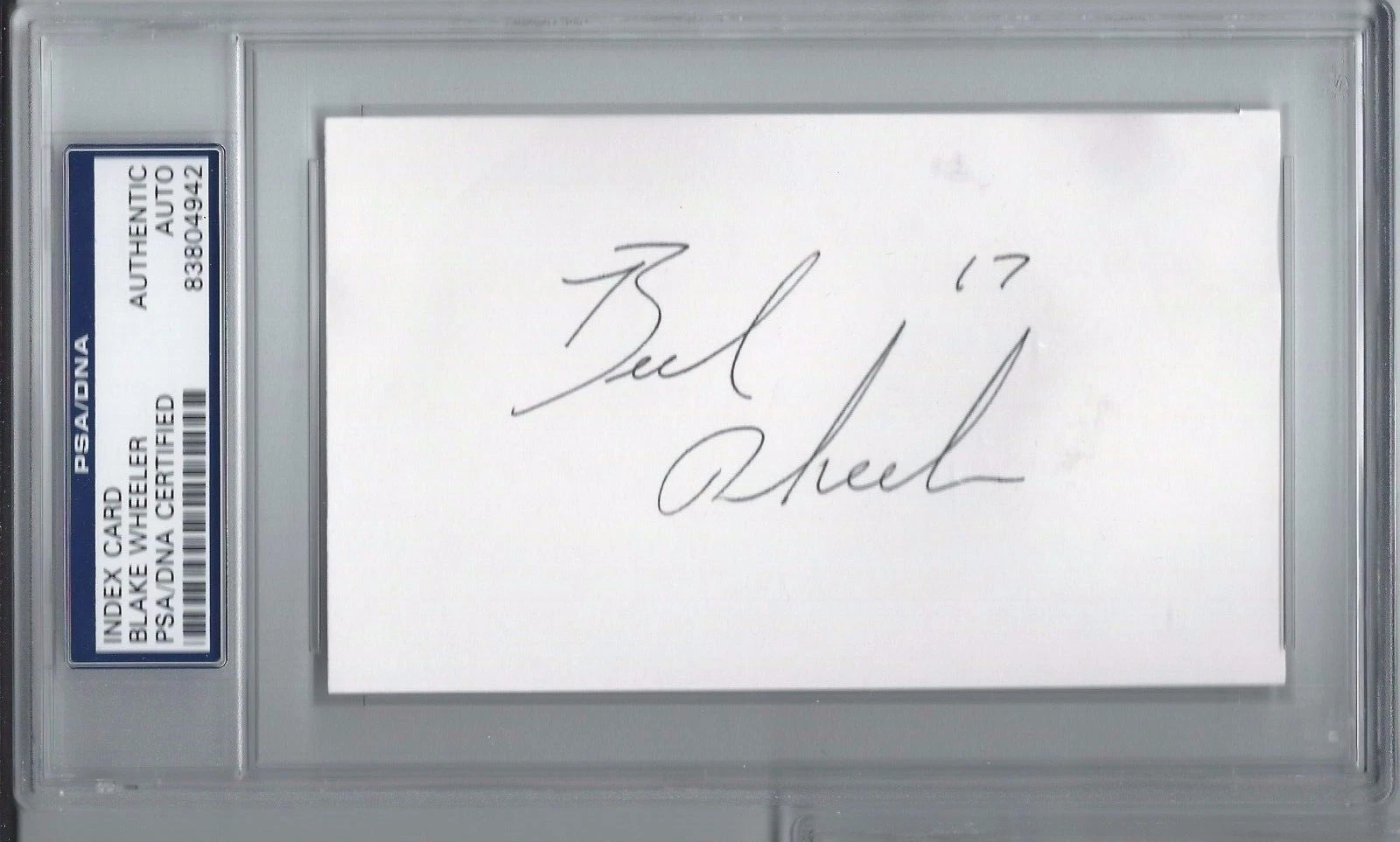 BLAKE WHEELER SIGNED WINNIPEG JETS FULL AUTO INDEX CARD PSA/DNA AUTHENTICATED