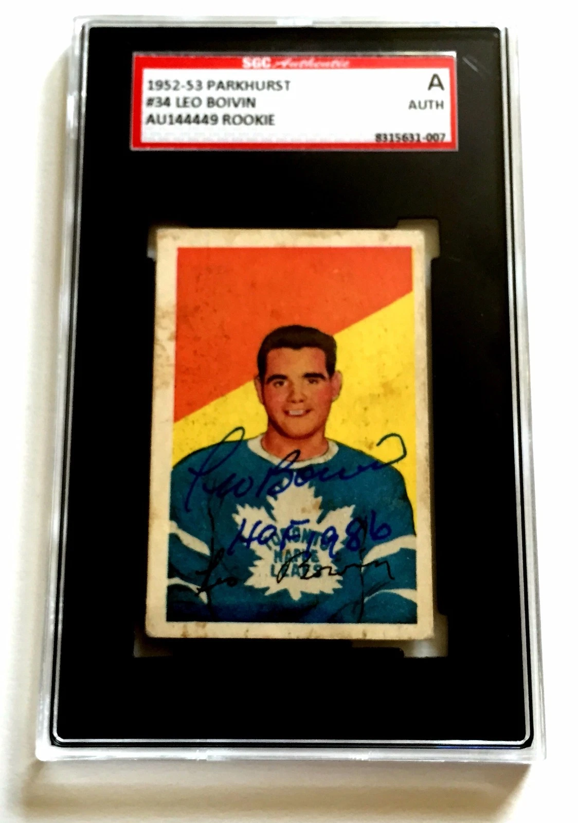 LEO BOIVIN SIGNED 1952-53 PARKHUST ROOKIE CARD #34 SGC AUTHENTICATED