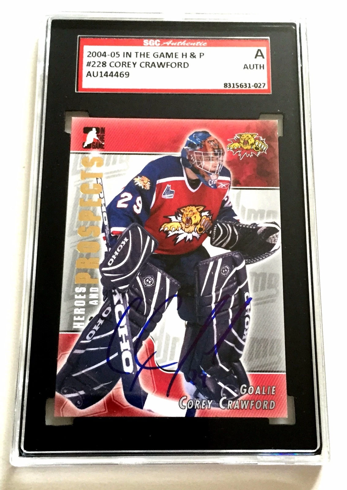 COREY CRAWFORD SIGNED 2004/05 HEROES AND PROSPECTS CARD #228 SGC AUTHENTICATED