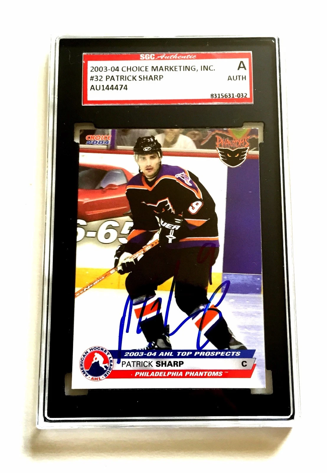 PATRICK SHARP SIGNED 2003-04 CHOICE AHL PROSPECTS CARD #32 SGC AUTHENTICATED