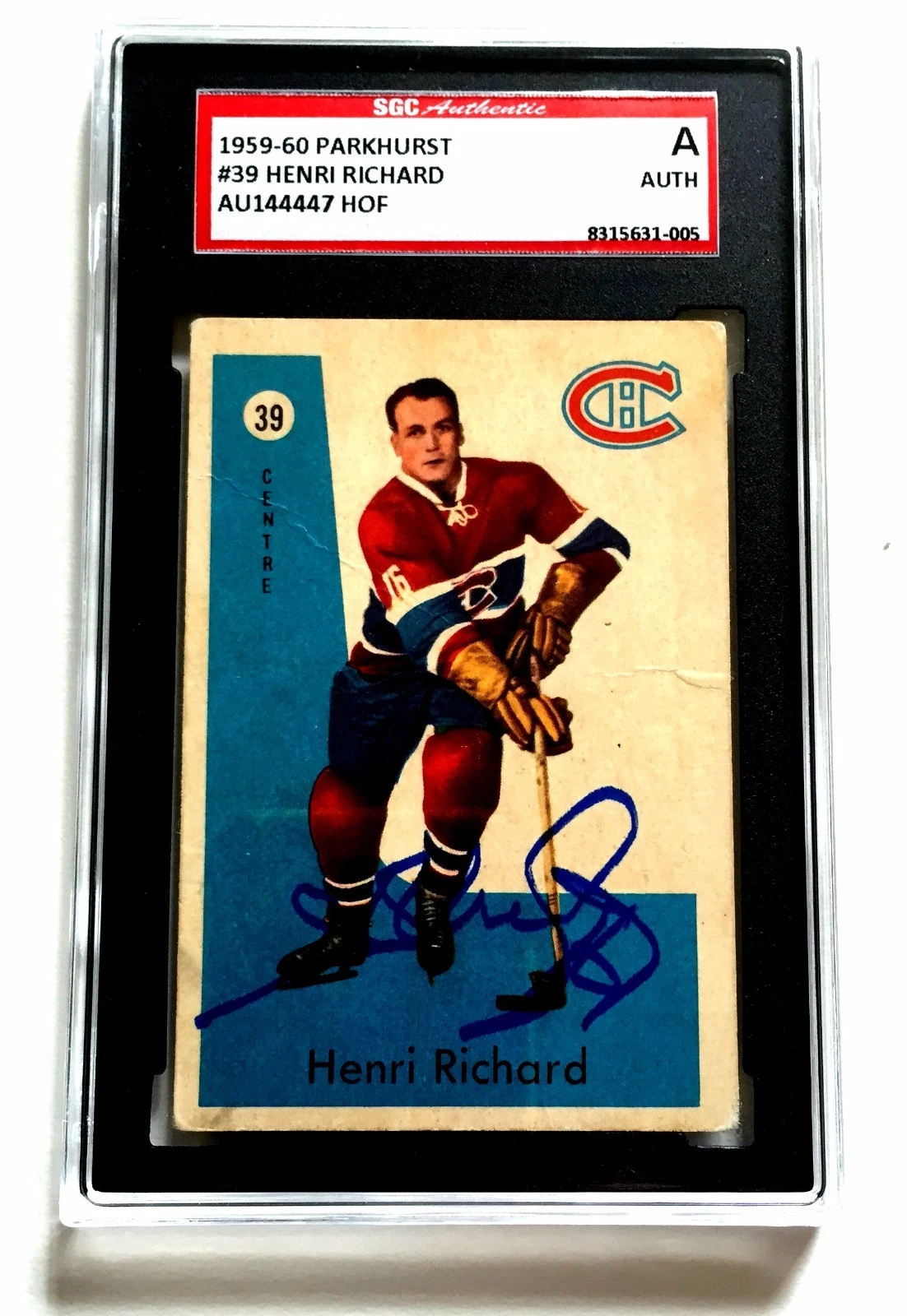 HENRI RICHARD SIGNED 1959-60 PARKHURST CARD #39 CANADIENS HOF SGC AUTHENTICATED