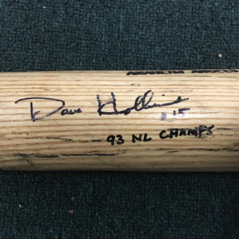 DAVE HOLLINS 93 NL CHAMPS GAME USED BAT ANAHEIM ANGELS W/COA