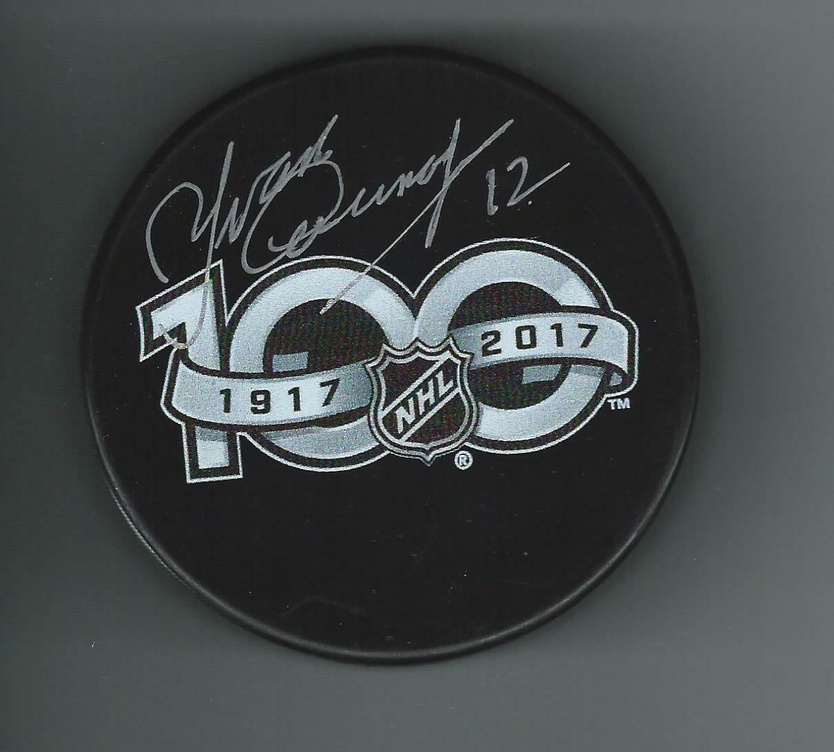 Yvan Cournoyer Signed NHL Centennial 100th Year Puck Montreal Canadiens