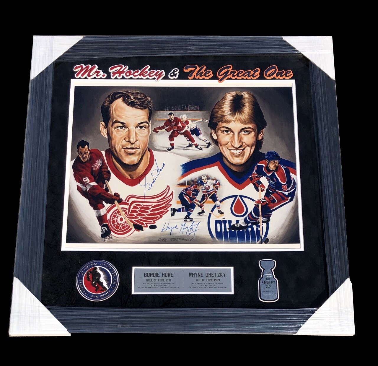 WAYNE GRETZKY & GORDIE HOWE SIGNED FRAMED MATTED 16X20 LITHOGRAPH BECKETT COA