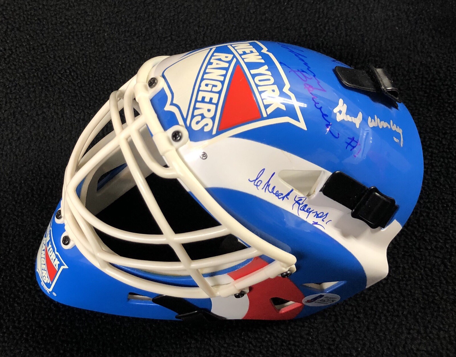 New York Rangers Mini Mask Signed By 4 Bower Worsley Rayner Giacomin Beckett COA