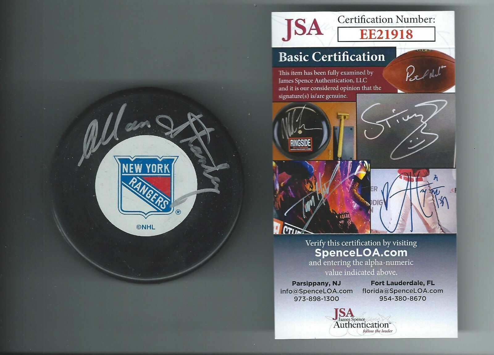 Allan Stanley Signed New York Rangers Puck JSA COA Authenticated