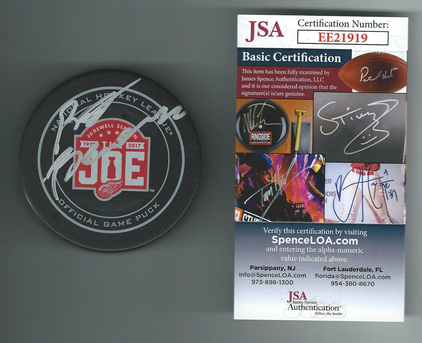 Red Berenson Signed Detroit Red Wings Joe Louis Arena Farewell Game Puck JSA COA