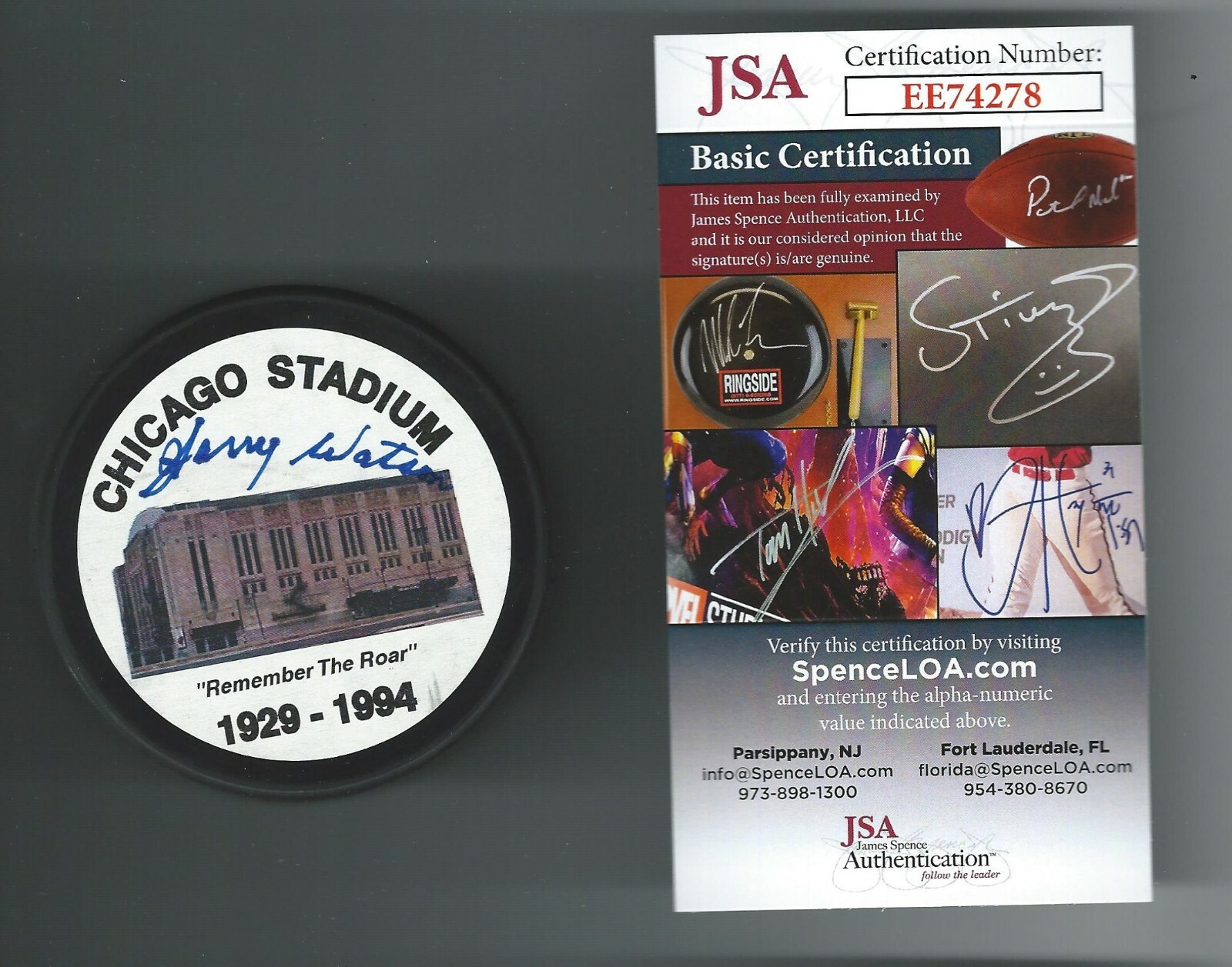 Harry Watson Signed Chicago Blackhawks Chicago Stadium Puck JSA COA