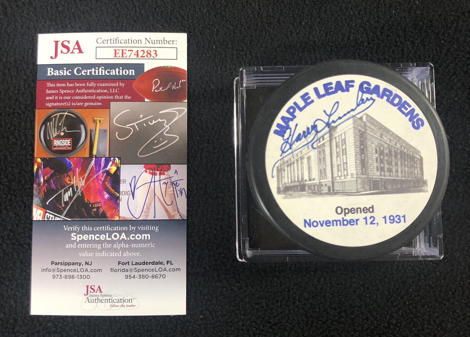 Harry Lumley Signed Toronto Maple Leafs Maple Leaf Gardens Puck JSA COA
