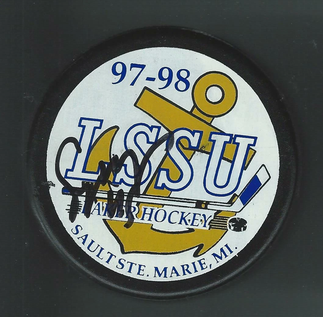 Sandy Moger Signed Lake Superior State Lakers LSSU Puck Boston Bruins LA Kings