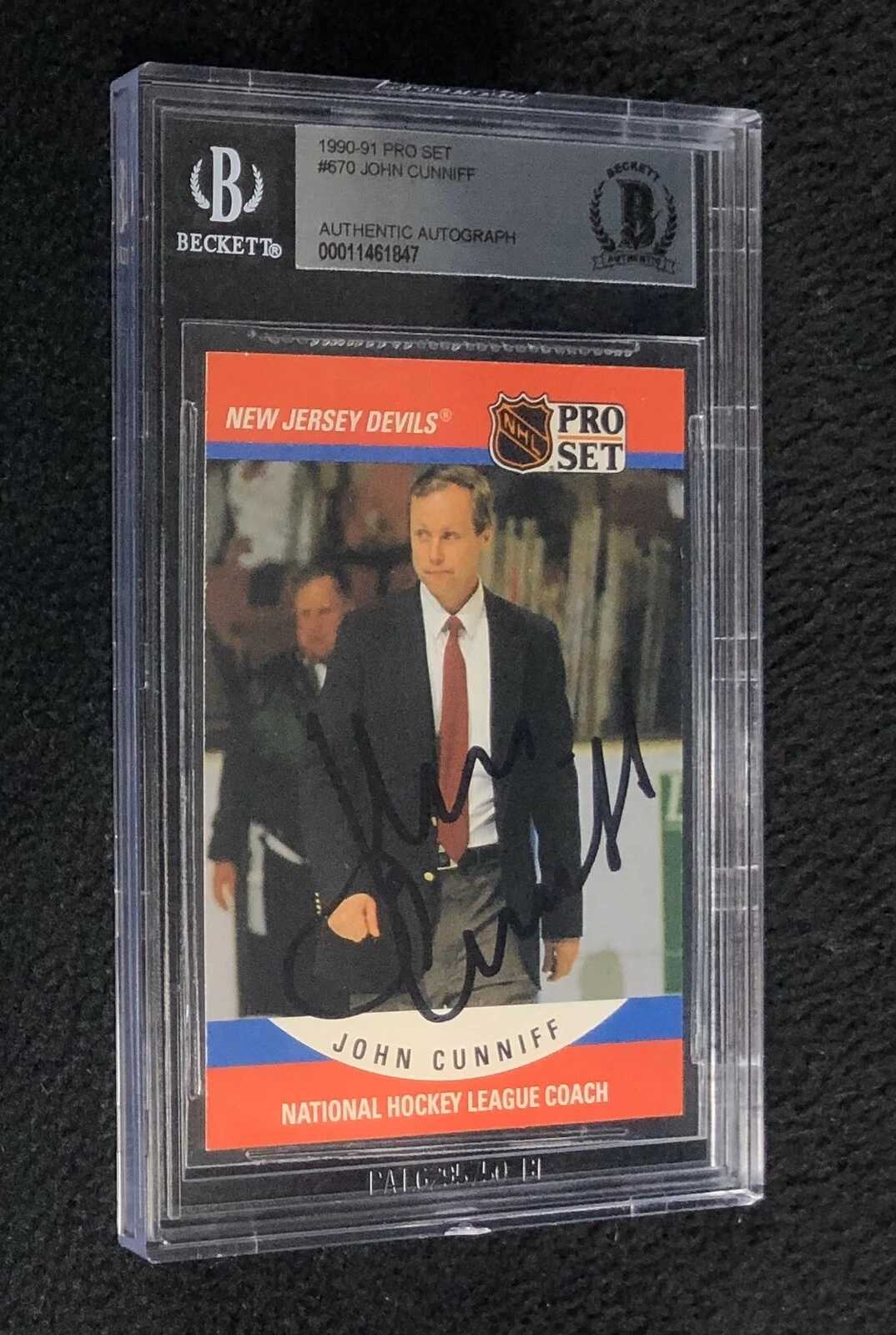 John Cunniff Signed 1990/91 Pro Set Card Beckett Authenticated New Jersey Devils