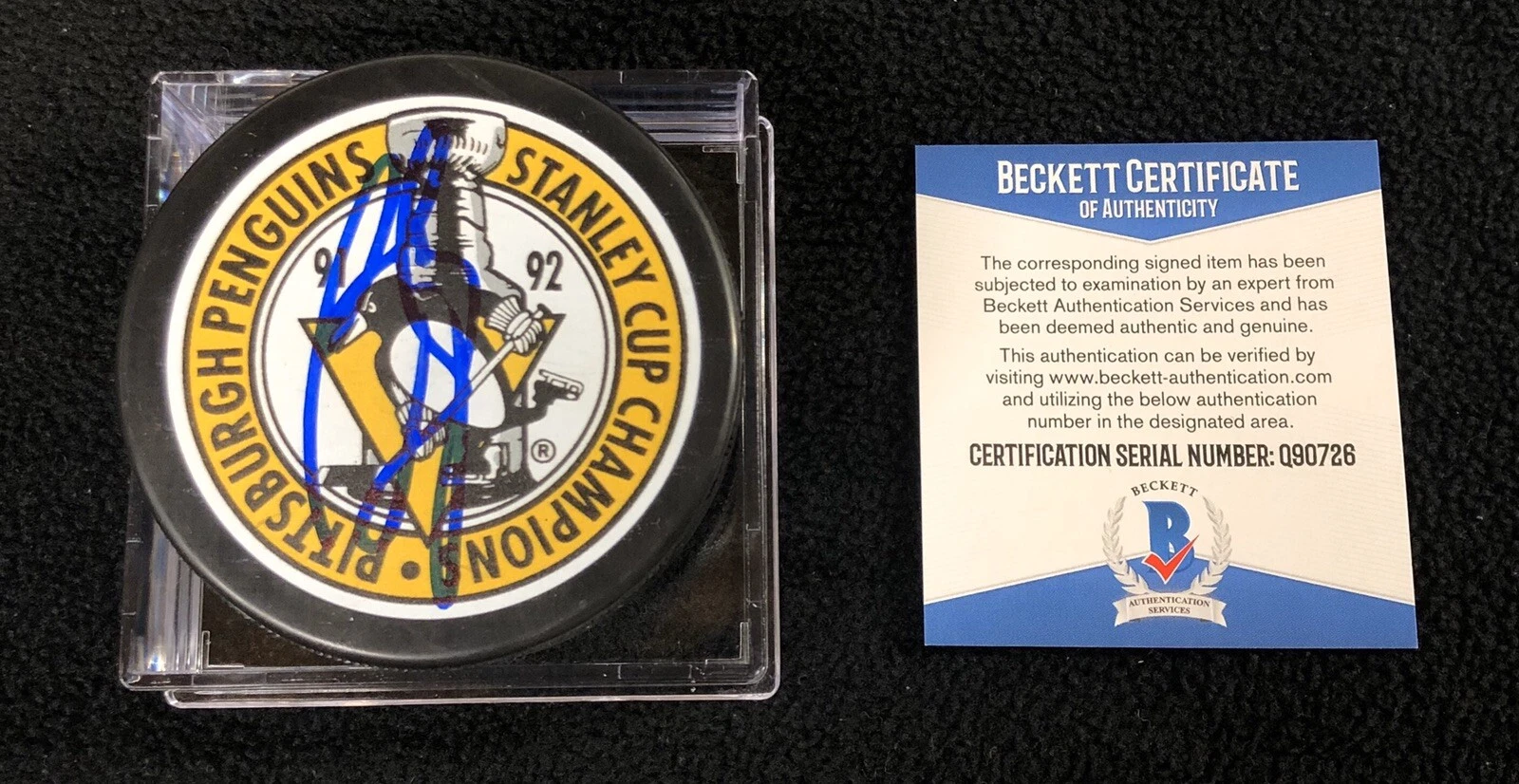 Ron Francis Signed Pittsburgh Penguins 1992 Stanley Cup Puck Beckett COA Kraken