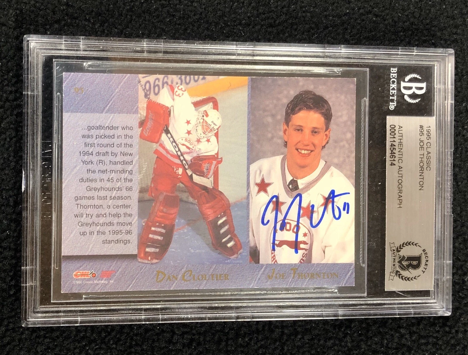 Joe Thornton Signed 1995 Classic 1st Ever Card #95 Beckett Certified Sharks