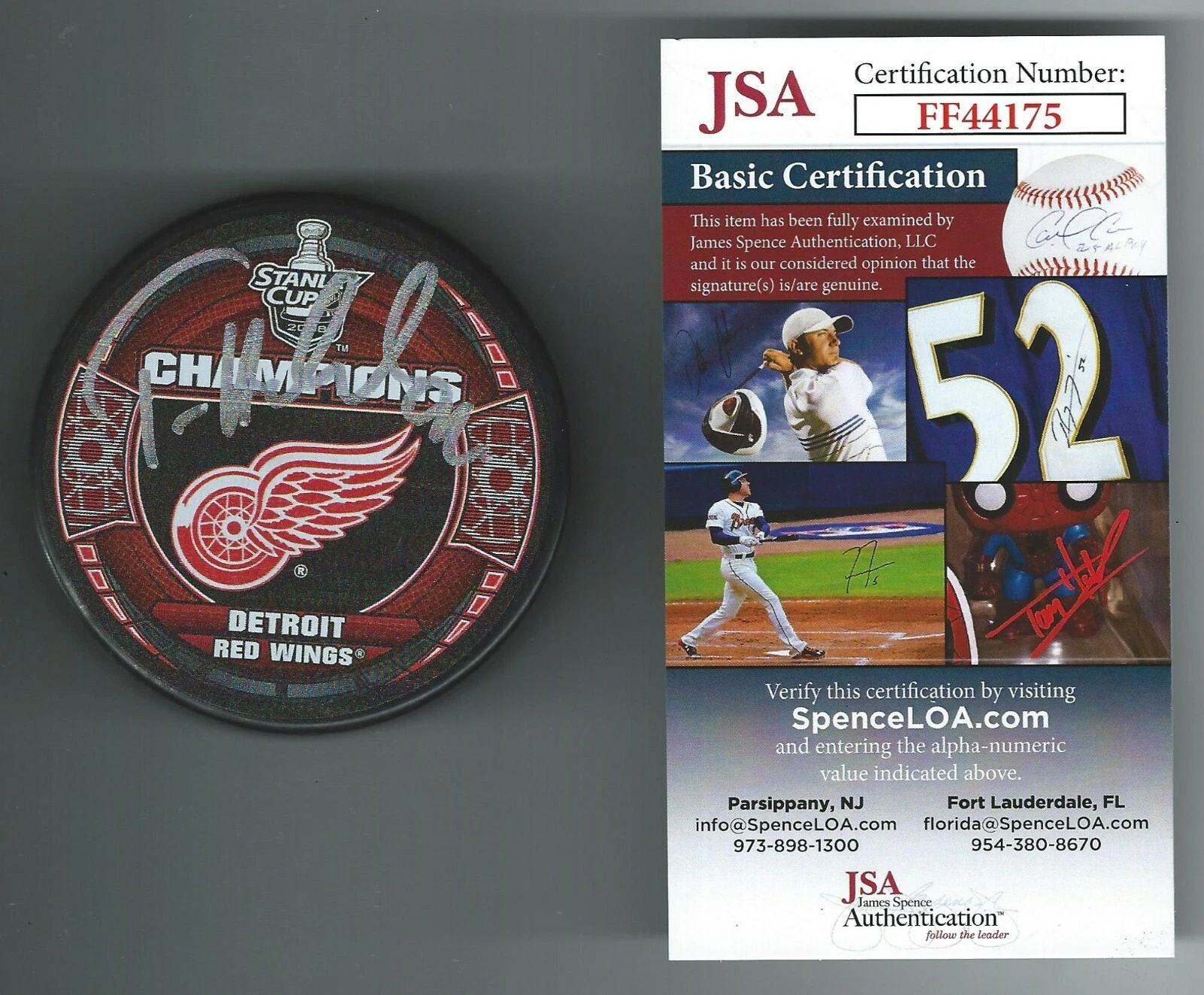Tomas Holmstrom Signed Detroit Red Wings 2008 Stanley Cup Champs Puck JSA COA