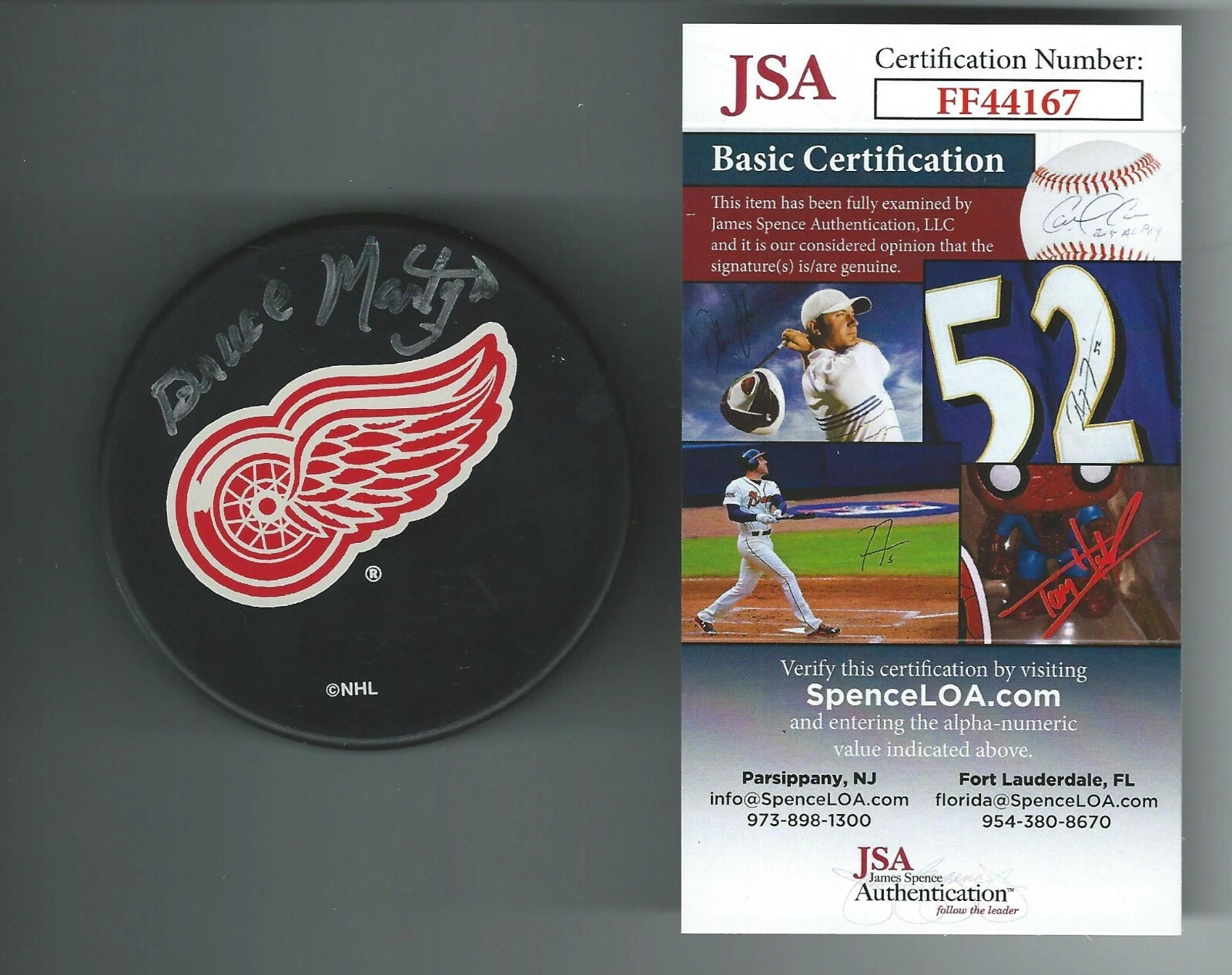 Bruce Martyn Signed Detroit Red Wings Puck JSA COA