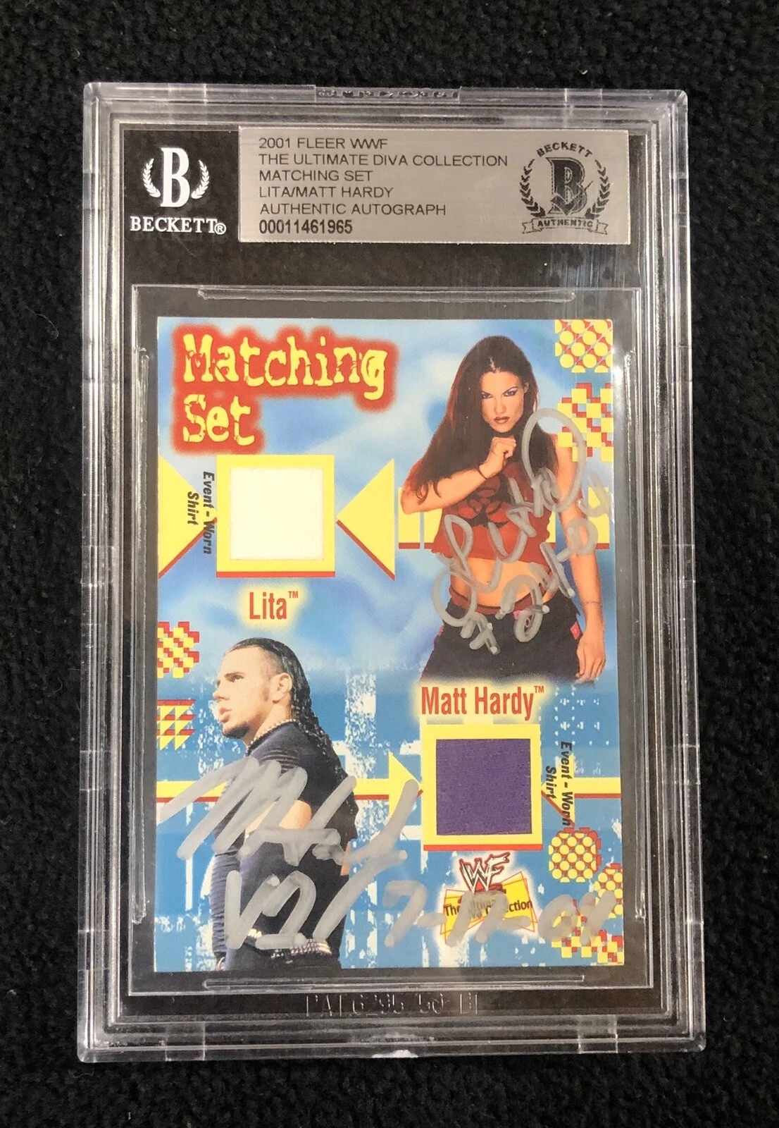 Matt Hardy & Lita Signed Fleer WWF Diva Collection Shirt Card Beckett Certified