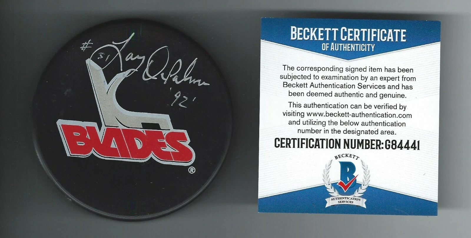 Larry DePalma Signed Kansas City Blades Puck Beckett COA Minnesota North Stars