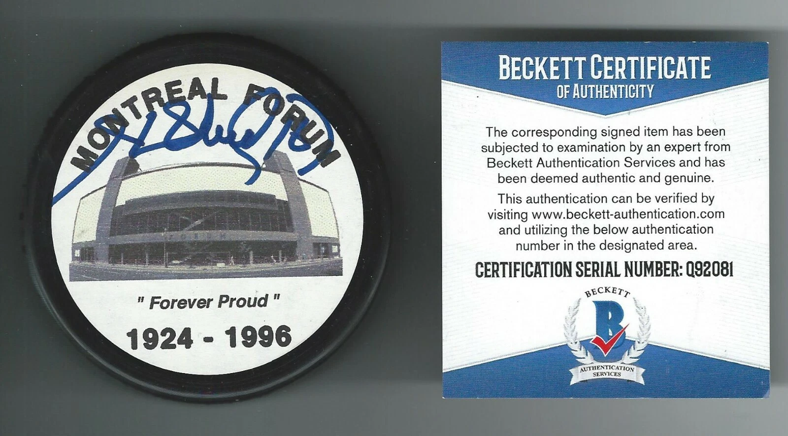 Henri Richard Signed Canadiens Montreal Forum Puck Beckett COA