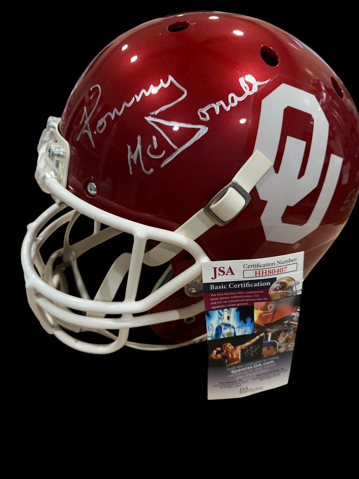 Tommy McDonald Oklahoma Sooners OU Champ Signed Autograph Full Size Helmet JSA