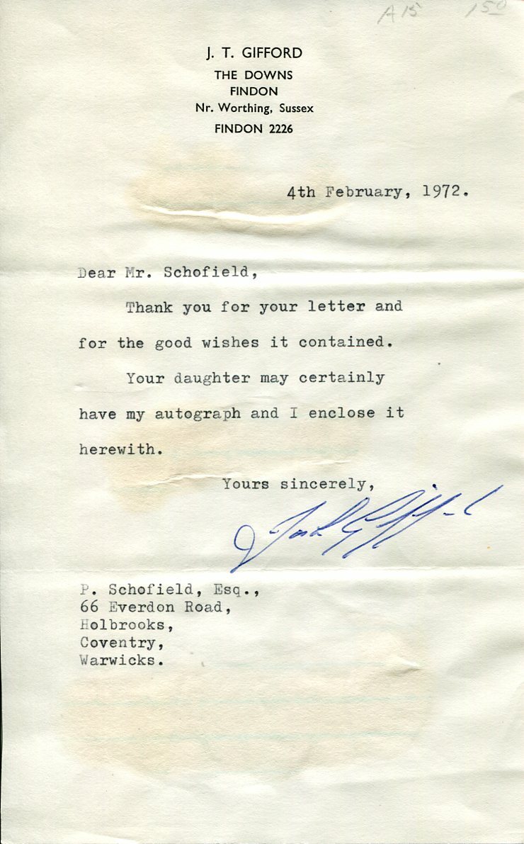 Josh Gifford British Horse Racing Trainer Jockey Signed Autograph Letter TSL