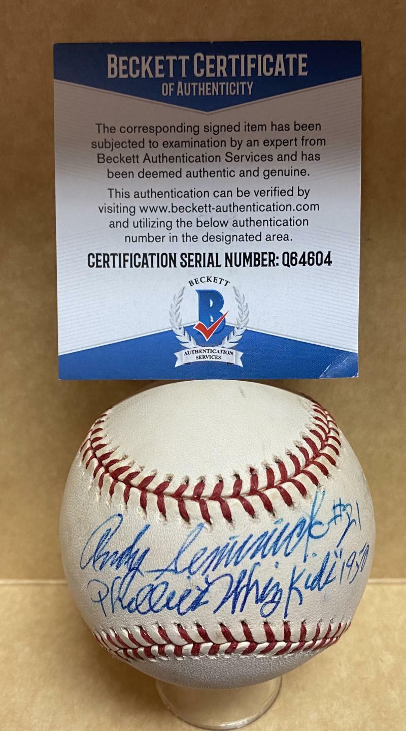 ANDY SEMINICK PHILLIES WHIZ KIDS 1950 SIGNED AUTO N.L. BASEBALL BECKETT Q64604