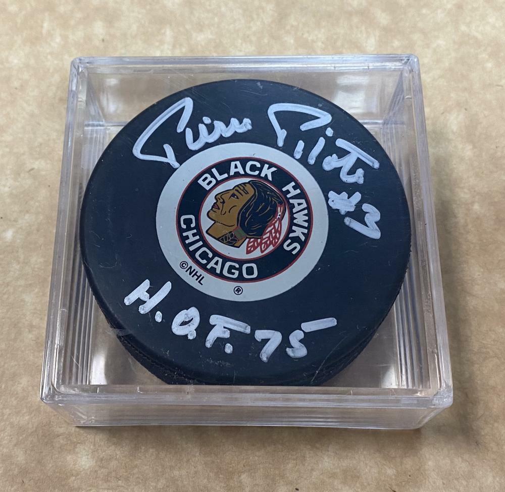 PIERRE PILOTE CHICAGO BLACK HAWKS HOF 75 SIGNED AUTOGRAPHED PUCK W/COA