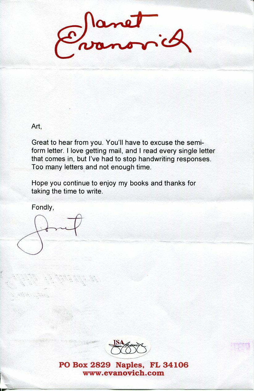 Janet Evanovich Stephanie Plum Mystery Author Signed Autograph Letter JSA