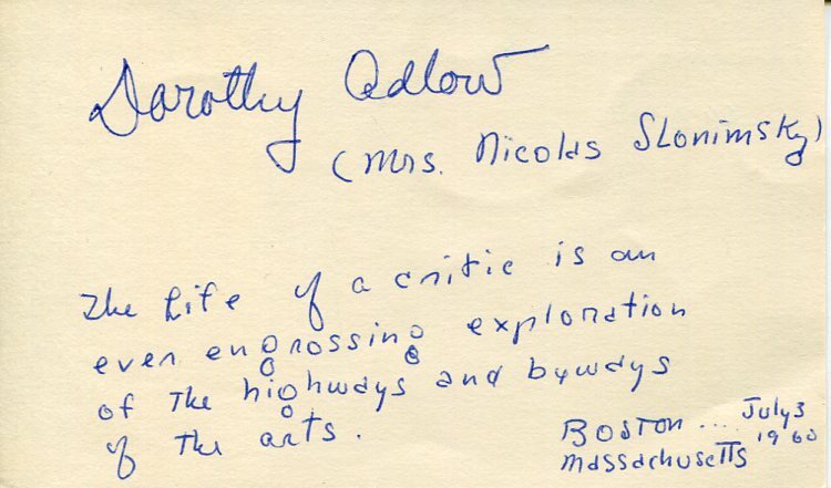 Dorothy Adlow Art Critic Lecturer Christian Science Monitor Signed Autograph