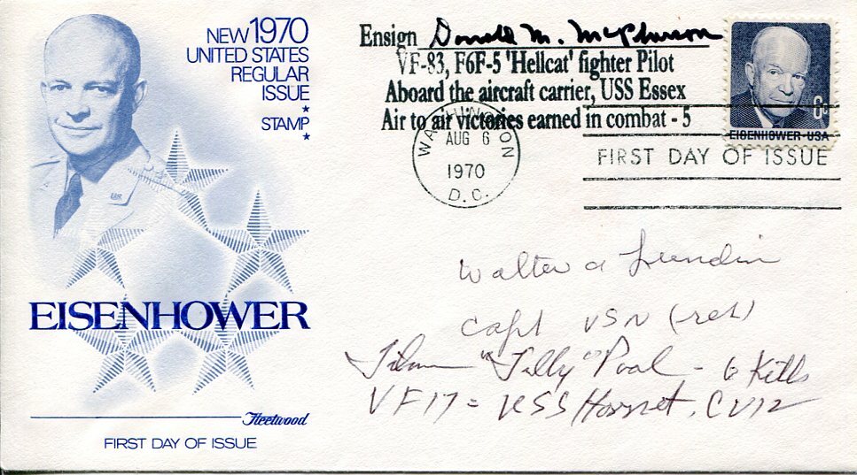 Tilman Pool Walter Lundin Donald McPherson WWII US Navy War Ace Signed Autograph