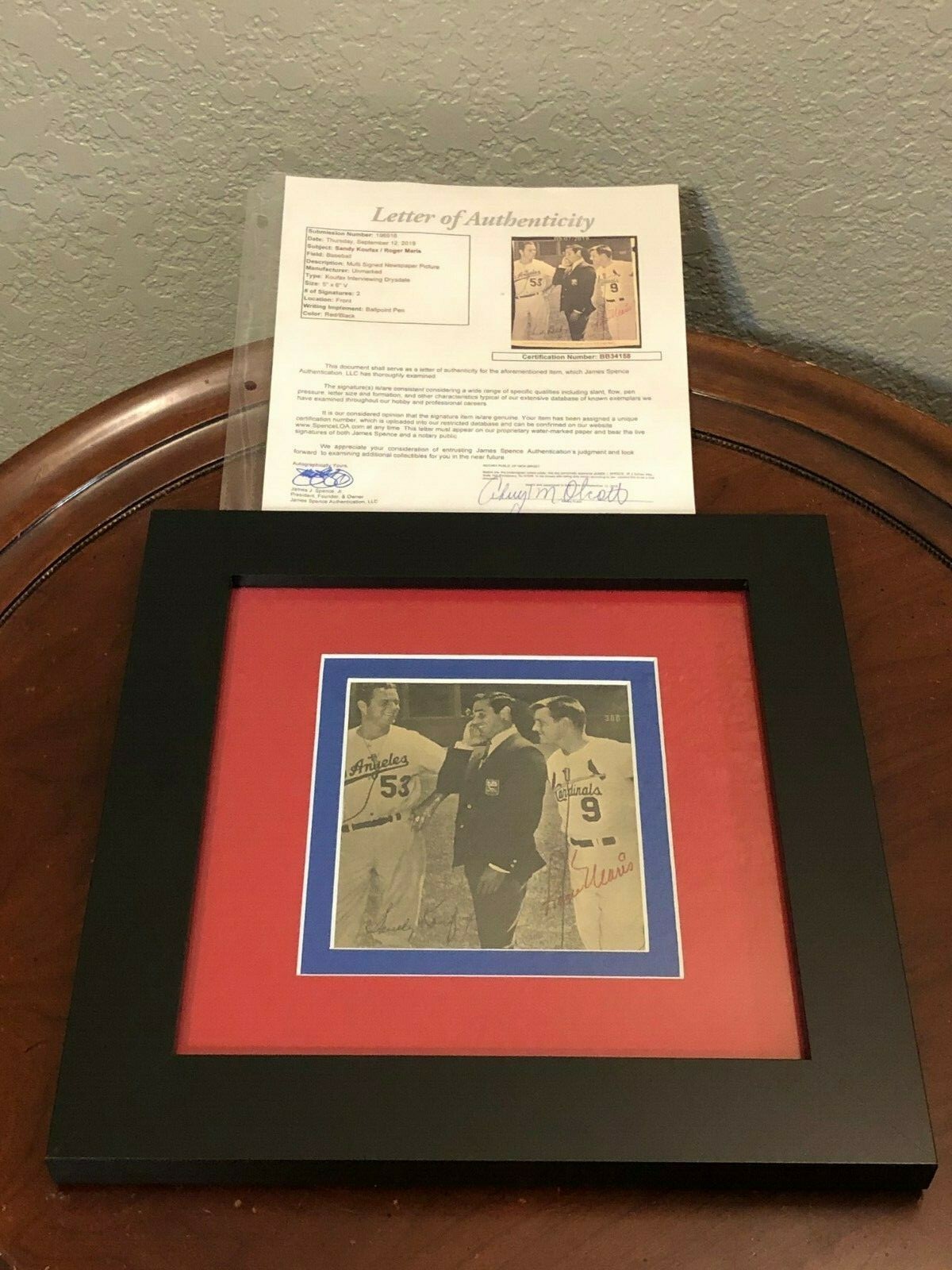 Roger Maris Cardinals & Sandy Koufax Brooklyn Dodgers Signed Autograph Photo JSA