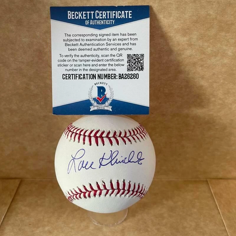 LOU KLIMCHOCK MILWAUKEE BRAVES  SIGNED AUTOGRAPHED M.L. BASEBALL BECKETT BA26260