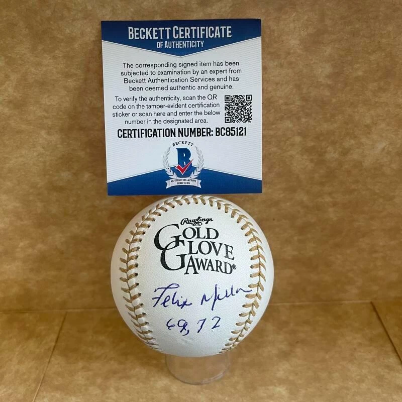 FELIX MILLAN METS/BRAVES SIGNED AUTO GOLD GLOVE 69,72 BASEBALL BAS BC85121