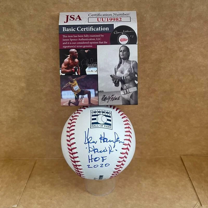 KEN HAWK HARRELSON HOF 2000 SIGNED ON A ML HALL OF FAME BASEBALL JSA UU19982