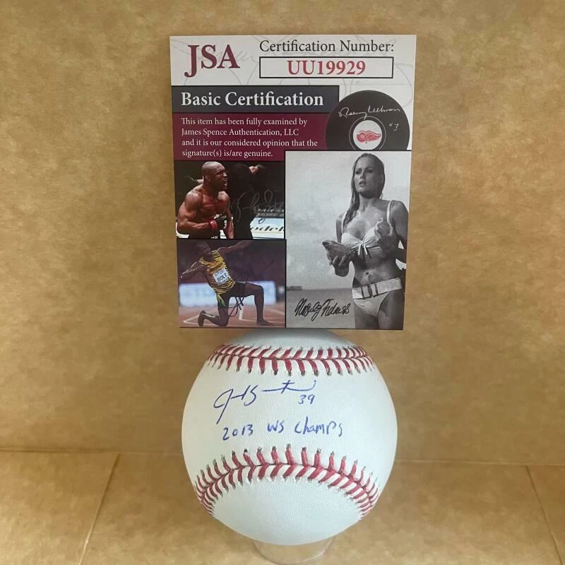 JARROD SALTALAMACCHIA BOSTON RED SOX 2013 WS CHAMPS SIGNED M.L. BASEBALL JSA UU1
