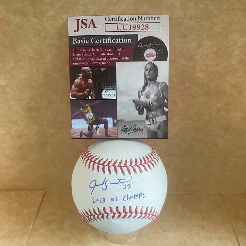 JARROD SALTALAMACCHIA BOSTON RED SOX 2013 WS CHAMPS SIGNED M.L. BASEBALL JSA UU1