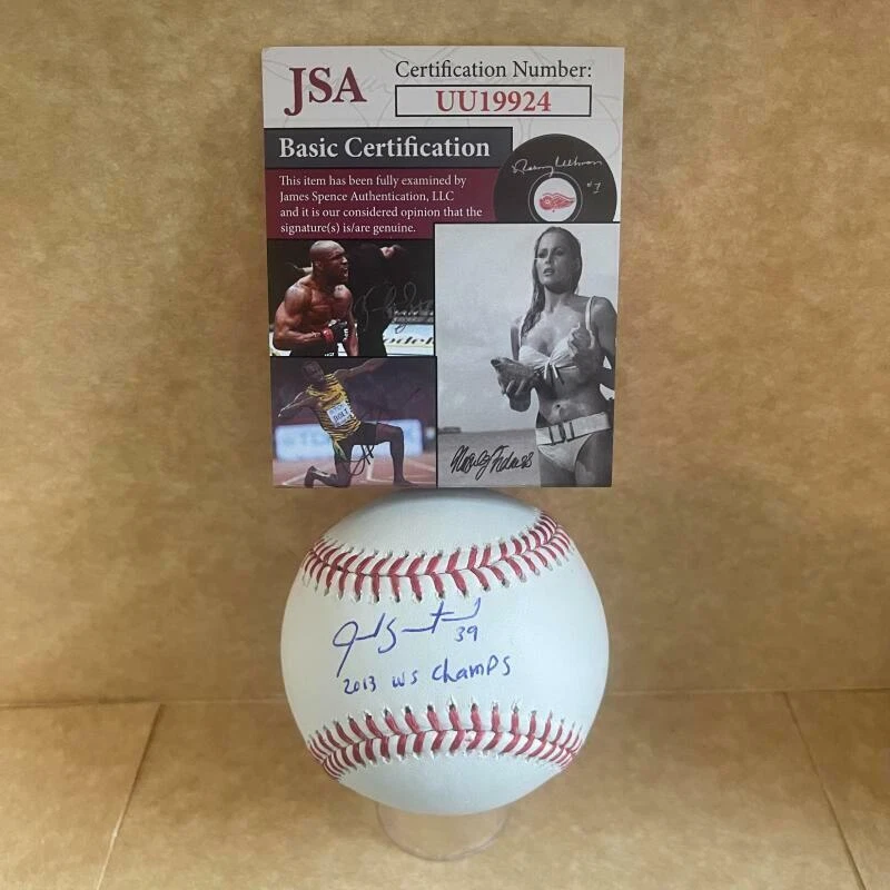 JARROD SALTALAMACCHIA BOSTON RED SOX 2013 WS CHAMPS SIGNED M.L. BASEBALL JSA UU1