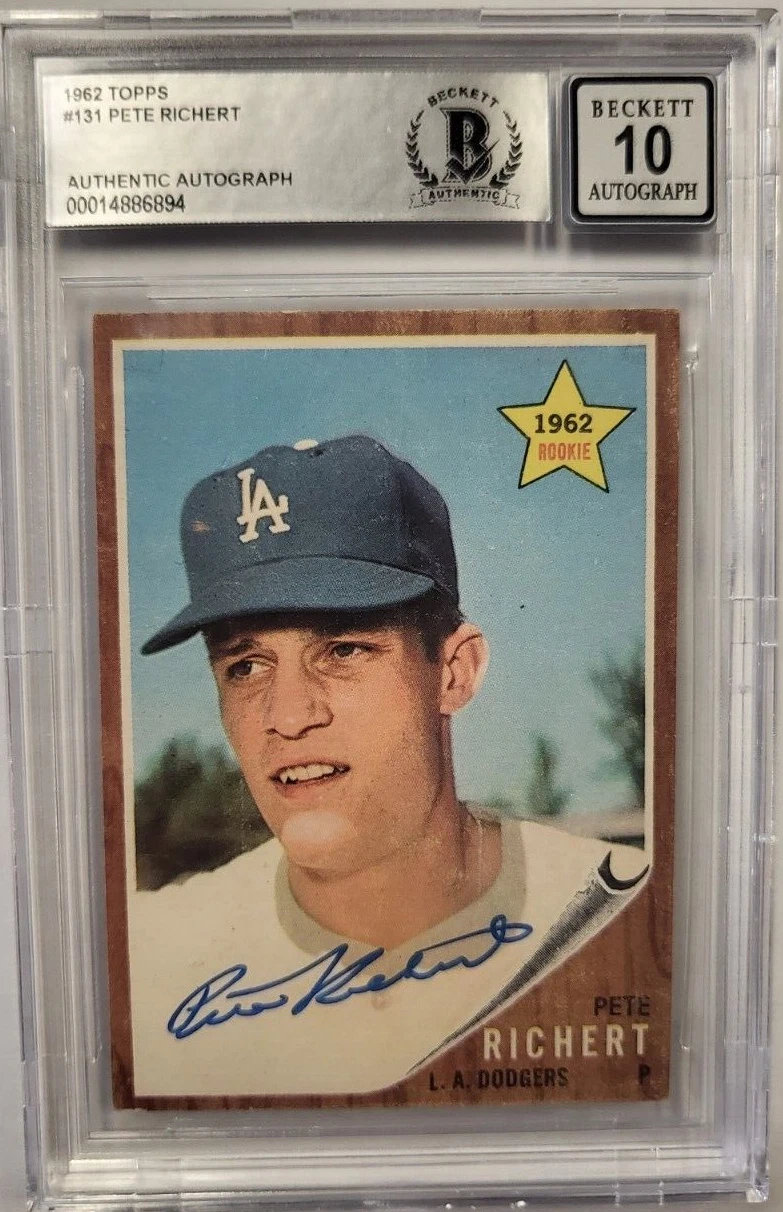 1962 TOPPS PETE RICHERT RC #131 AUTHENTIC AUTO CERTIFIED BECKETT 10 CARD
