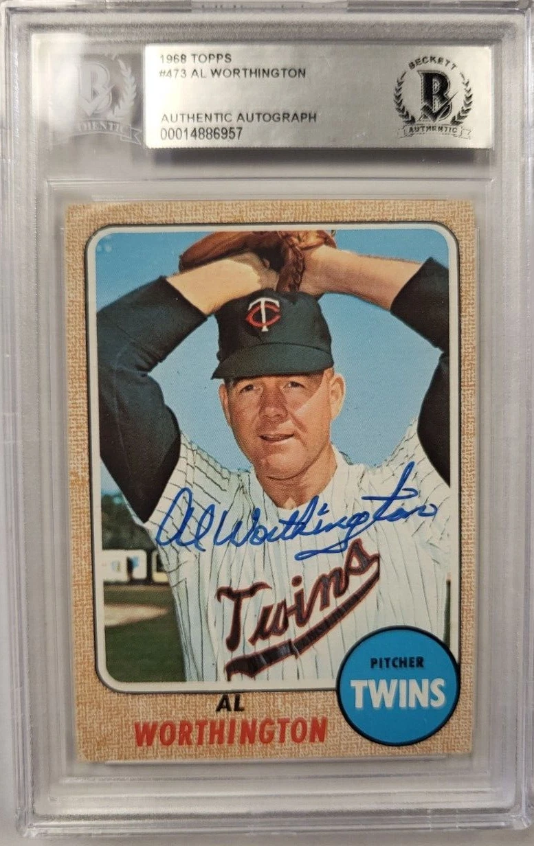1968 TOPPS AL WORTHINGTON #473 TWINS AUTHENTIC AUTO CERTIFIED BECKETT CARD