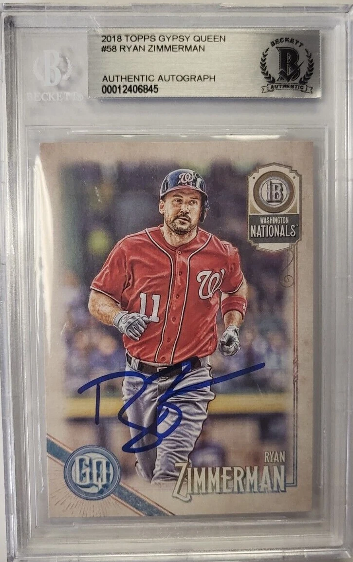 2018 TOPPS GYPSY QUEEN RYAN ZIMMERMAN #58 AUTO SIGNED CERTIFIED BECKETT CARD