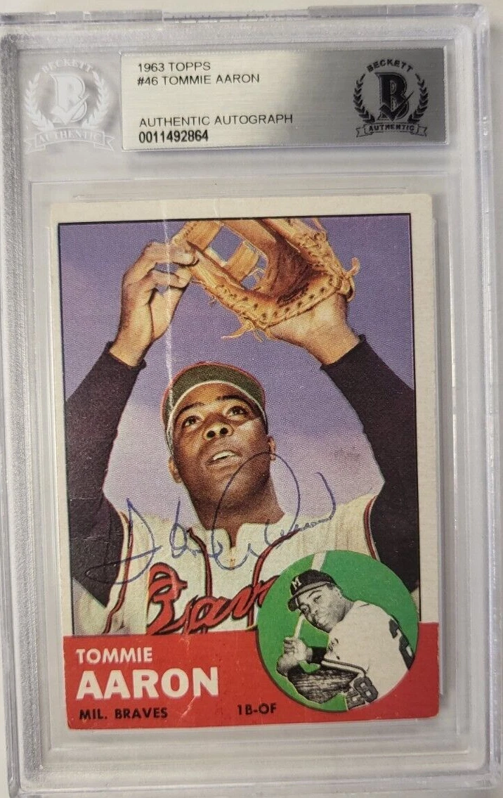 1963 TOPPS TOMMIE AARON #46 BRAVES AUTO SIGNED CERTIFIED BECKETT CARD