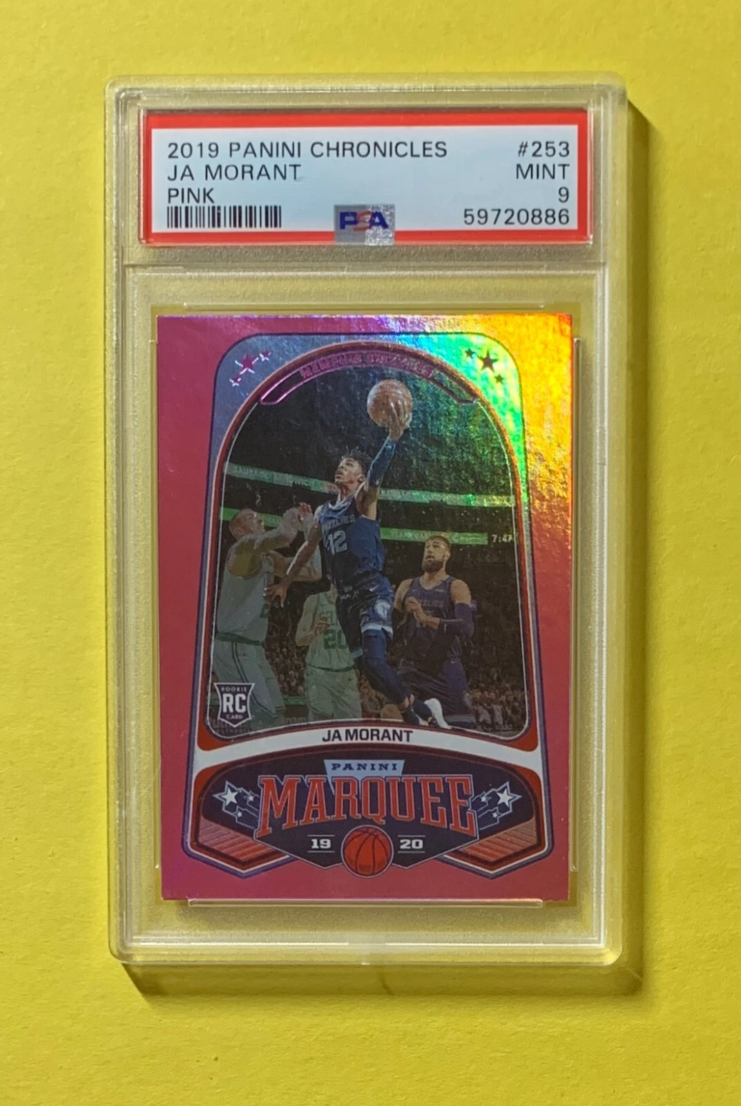2019 PANINI CHRONICLES JA MORANT ROOKIE PINK SP #253 PSA MINT 9 GRIZZLIES