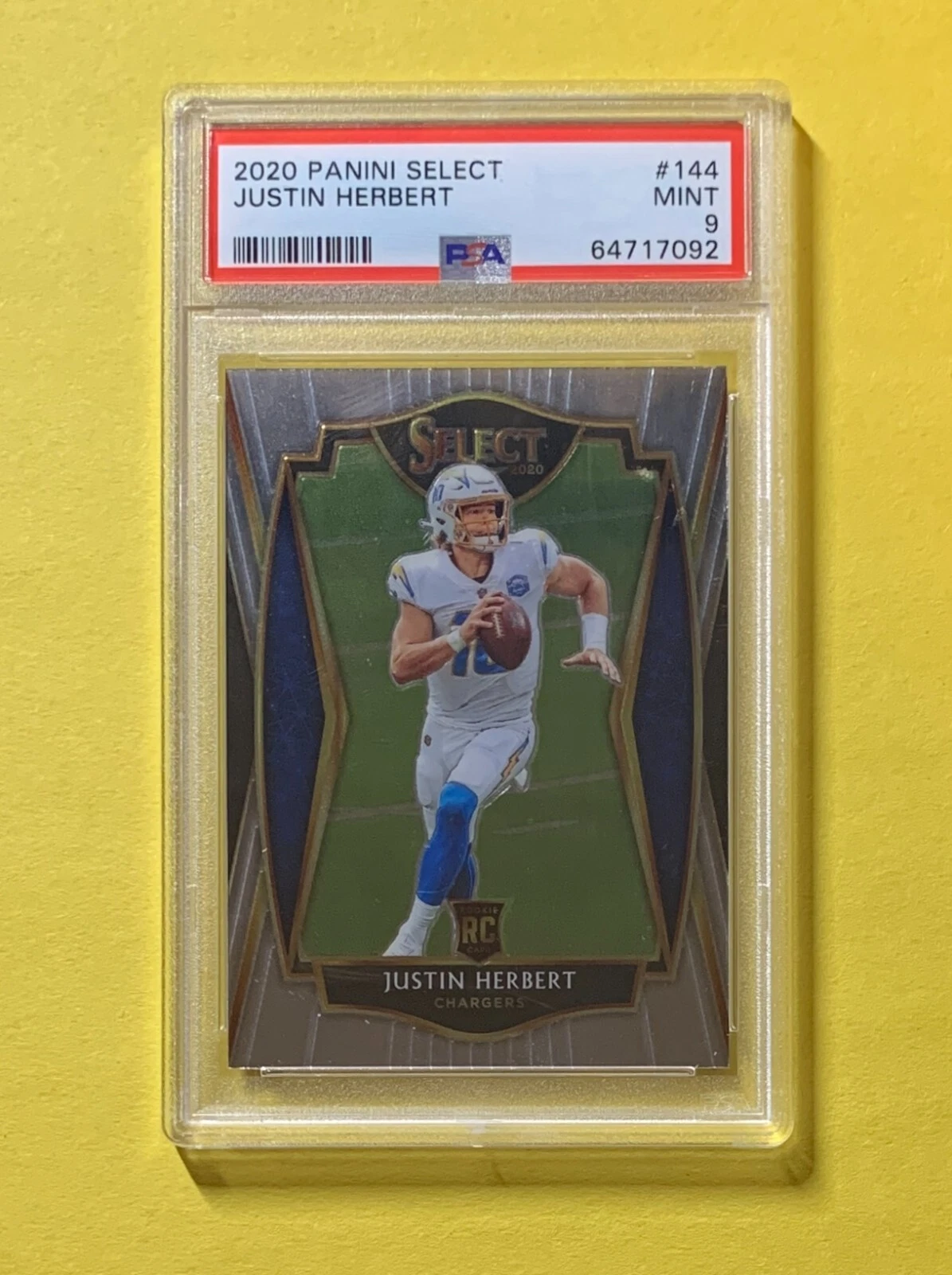 2020 PANINI SELECT JUSTIN HERBERT ROOKIE PREMIER LEVEL PSA MINT 9 #144 CHARGERS