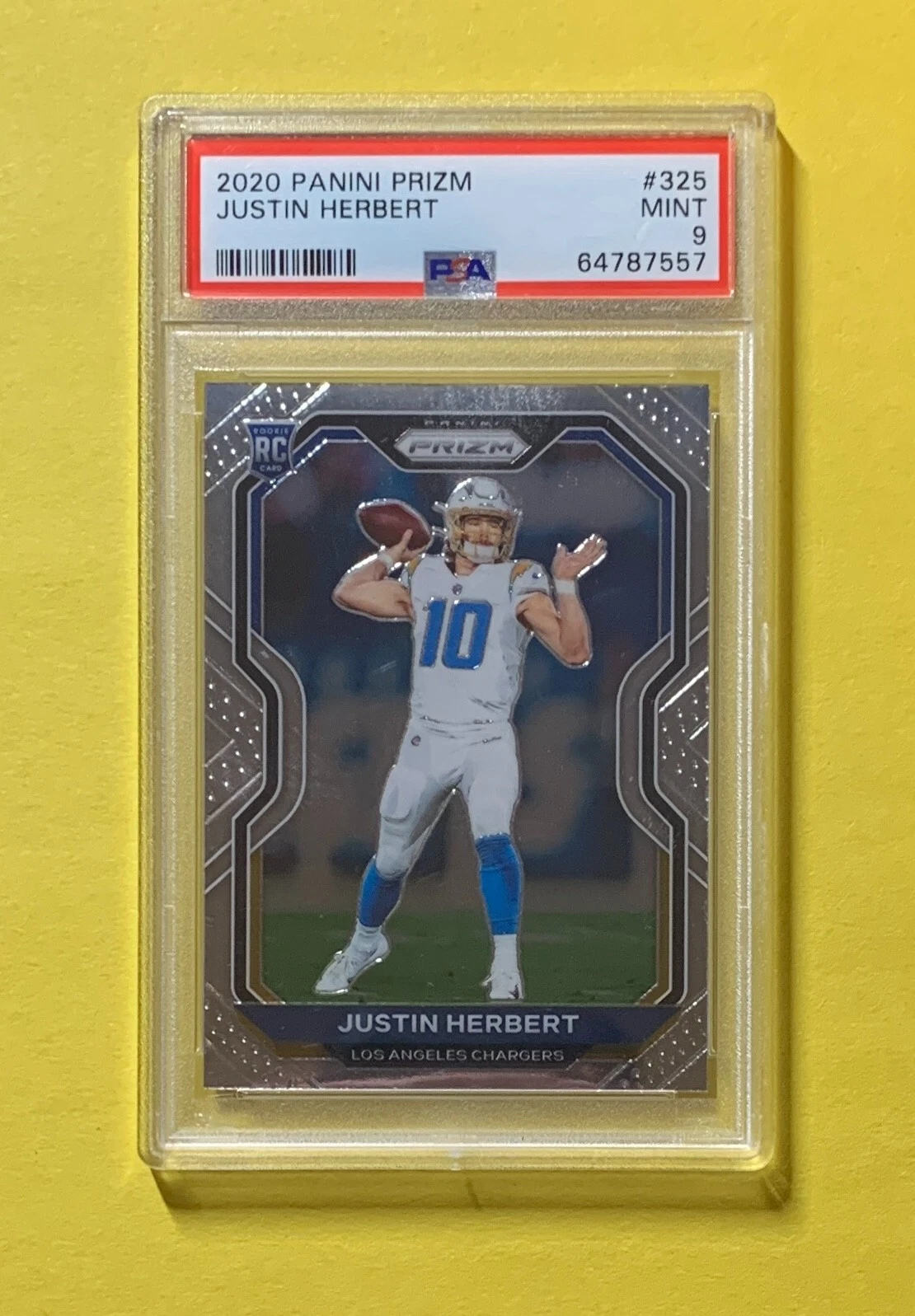 2020 PANINI PRIZM JUSTIN HERBERT ROOKIE CARD #325 PSA MINT 9 CHARGERS