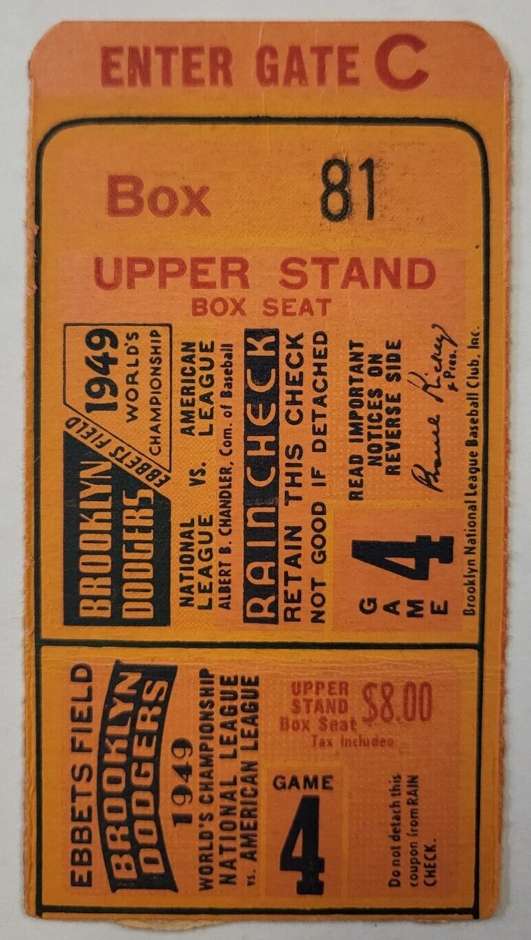 1949 BROOKLYN DODGERS EBBETS FIELD NL VS AL TICKET RARE COLLECTIBLE MEMORABILIA